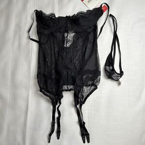 Shirley Of Hollywood Bustier Shelf Cup Top W/Thong Blk Lace Lingerie Sz 36 New
